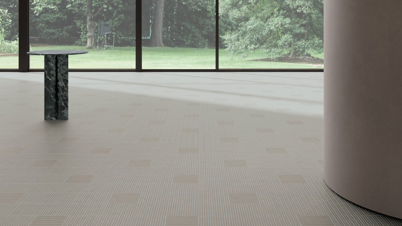 Superficie de gres Fringe da Mutina com segmentos gravados