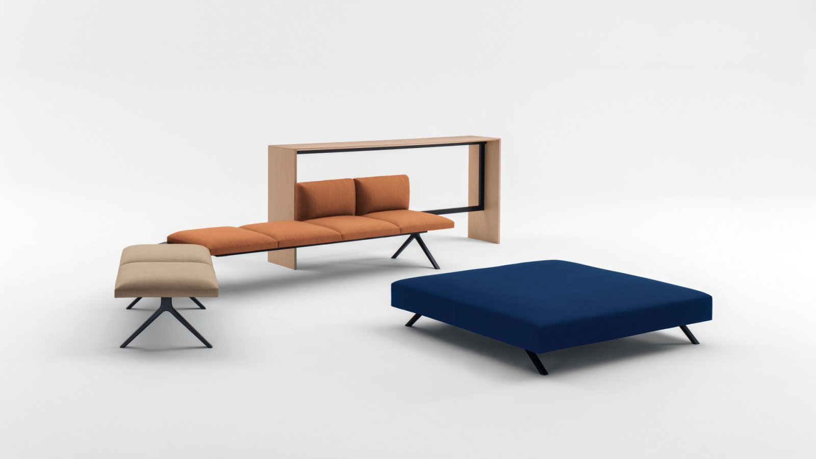 Sofá modular Kiik da Arper numa zona de receção