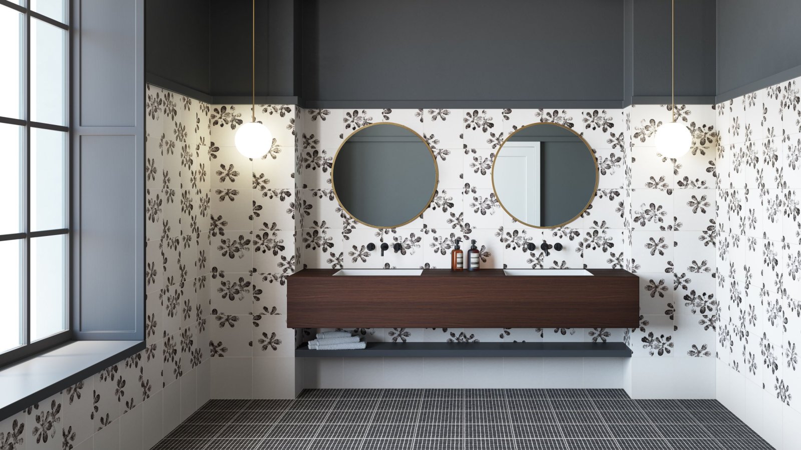 Piso de grés Chymia da Mutina com texturas preto e branco