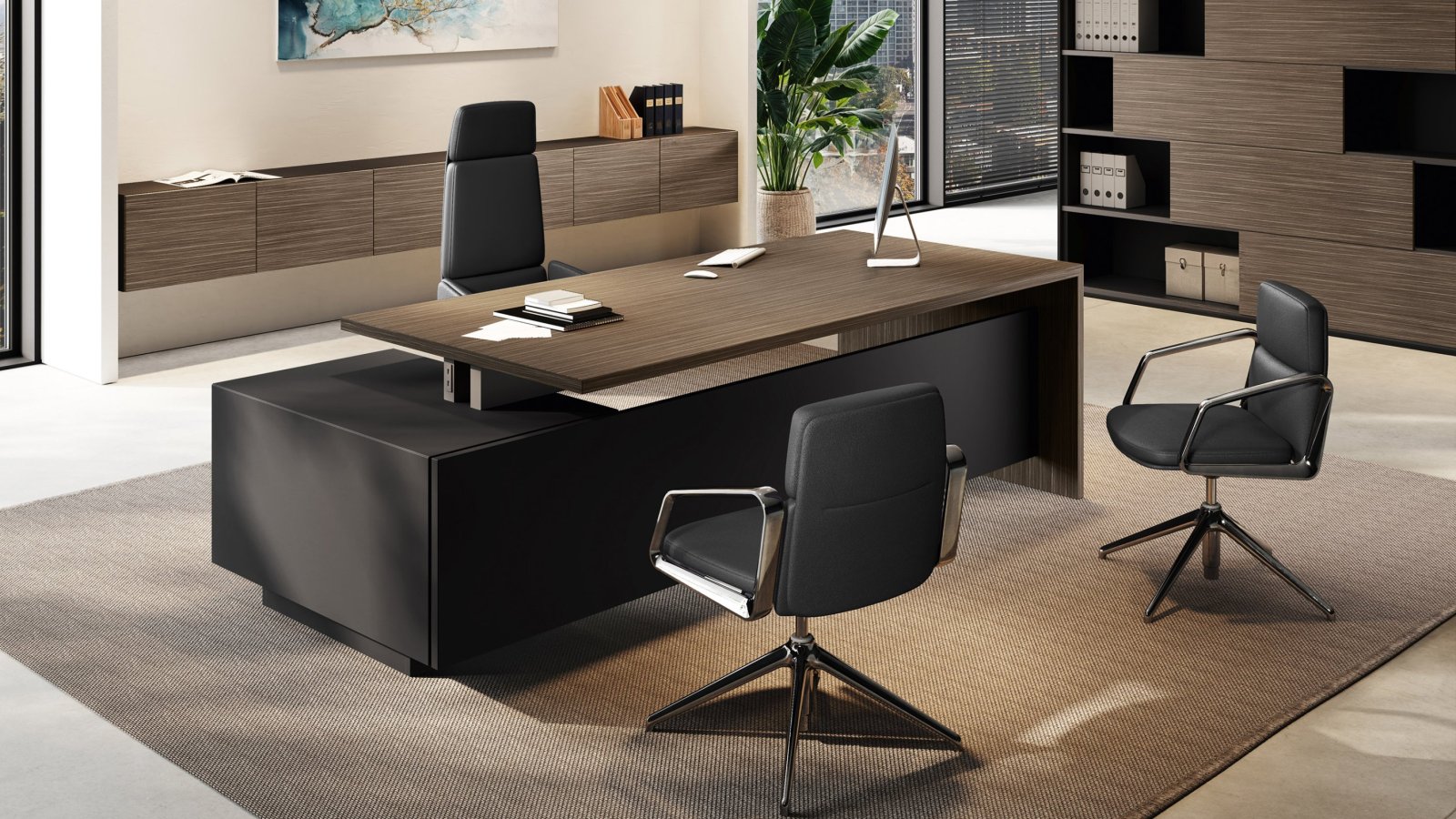 Piso de direção Elite completo — secretária, reuniões e boiserie, design Progetto CMR