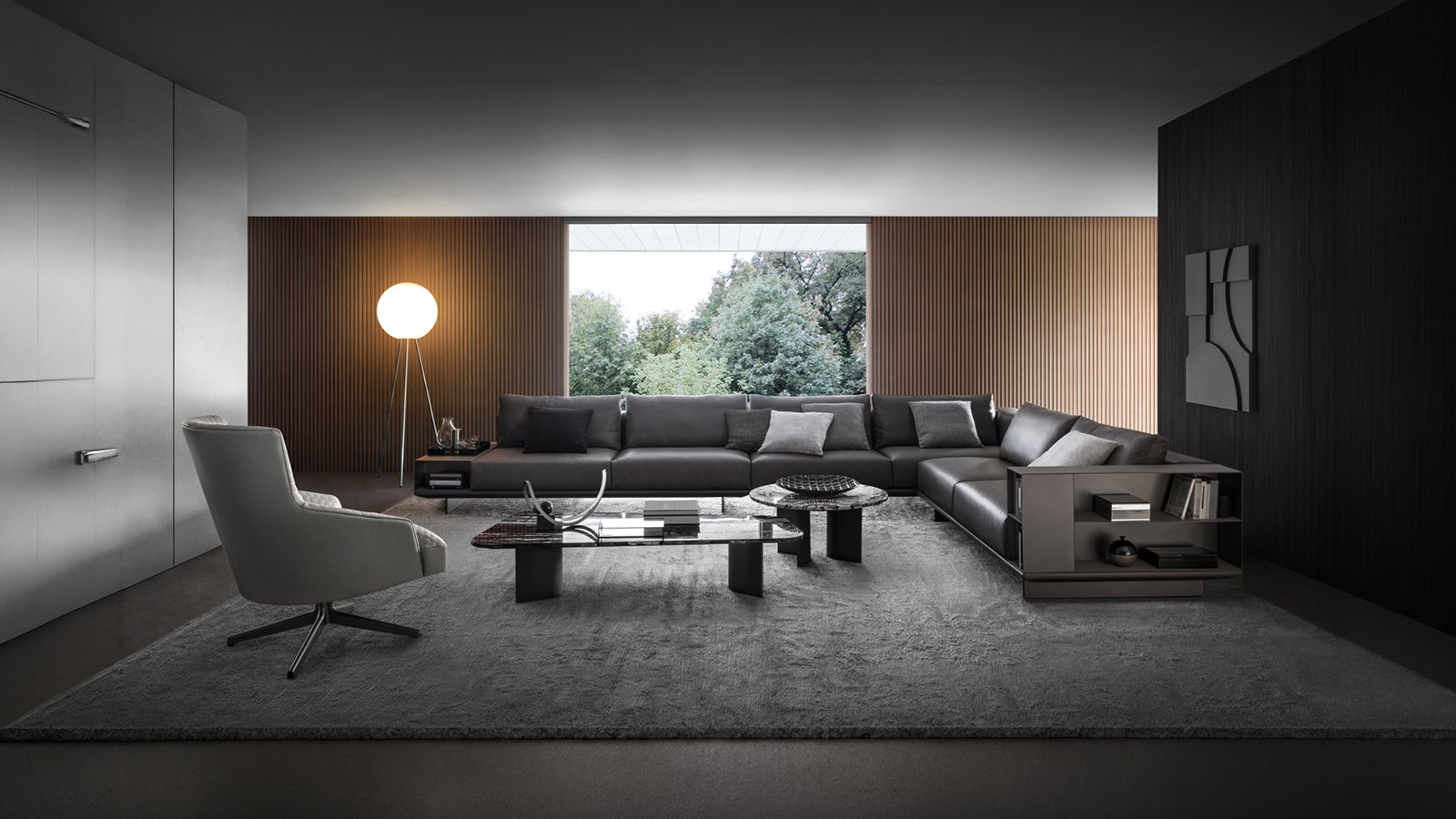 Sofá modular Asso da i4Mariani com módulo mesa lateral