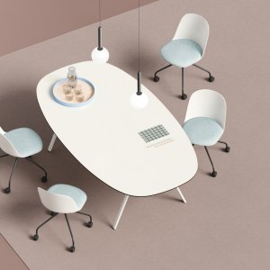 Mesa de reunião Lay de formas suaves com tampo CDF branco