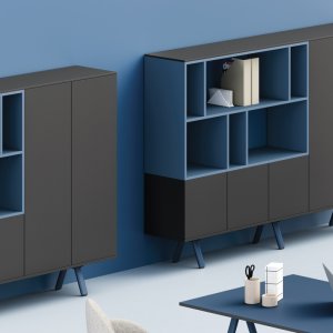 Bench para seis do programa Lay com divisórias em tecido melange
