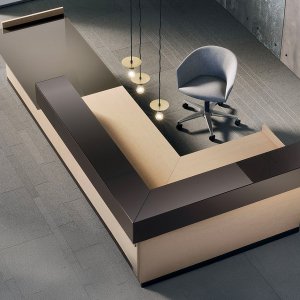 Toki da Archiutti, balcão de receção modular num átrio empresarial