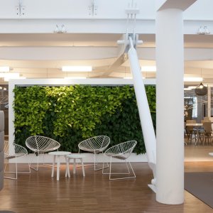 Cadeira Leaf da Arper diante de uma secretária de home office