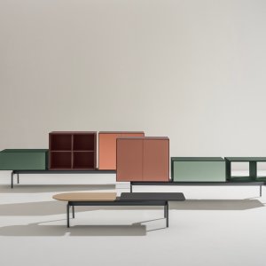 Sistema modular de arrumação Semiton da Arper num coworking