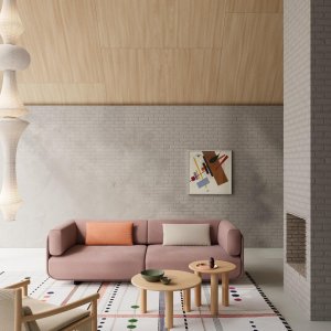 Otomana e chaise longue Shaal juntas num lounge residencial