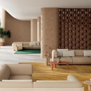 Assento lounge Shaal num espaço de coworking