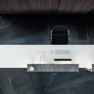 Acabamento nogal Lux no balcão da coleção Lux