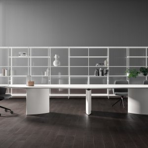 Mesa de reunião redonda Trilo com 160 cm de diâmetro