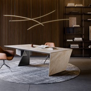 Secretária design Nasdaq da Cattelan Italia com perna de aço em diagonal