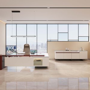 Versão com extensão e móvel lateral da secretária Cloud, 260 × 210 cm