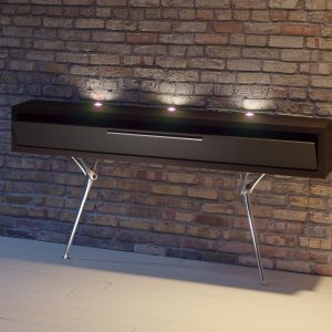 Mesa de apoio Genesis com colunas cromadas e tampo em vidro
