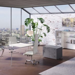 Prolongamento em cauda de andorinha a 45 graus da secretária design Genesis
