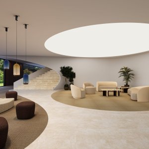 Sala de reunião com mesa Ginza de 240 cm e duas Ginza Tower junto à parede