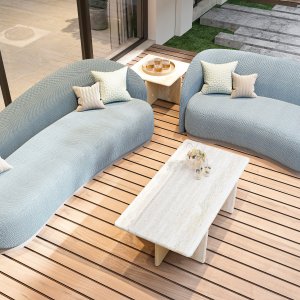 Mesa redonda Ginza de 120 cm sobre dois painéis cruzados, travertino e lacado