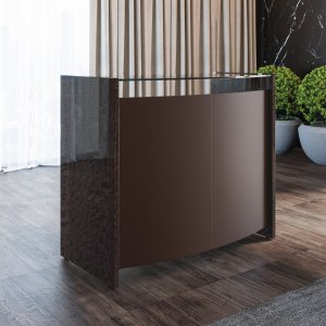 Gaveta porta-objetos lacada com detalhes em couro