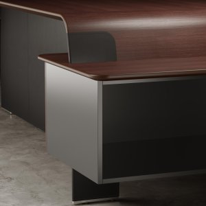 Mesa de reunião oval AlfaOmega para dezoito com inserção central em couro