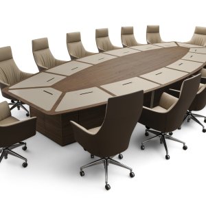 Mesa de reunião Corniche da i4Mariani em nogueira flamejada