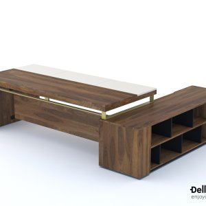 Secretária moderna Bellagio com anel de aço cor de latão sob o tampo