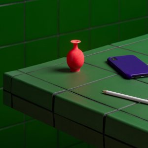 Receção com parede colorida Din da Mutina