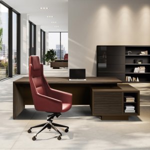Mesa de apoio Elite 120 x 60 cm em Choupo Escuro com base painelada preta