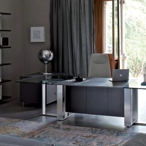 Secretária design Altagamma da Estel em folheado com top access e moldura de alumínio