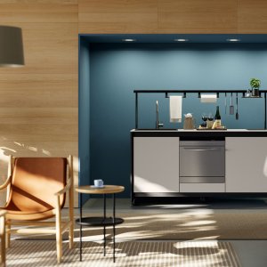 Lava-loiça preto numa kitchenette Fluido da Martex