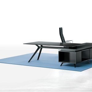 Tampo em vidro pintado azul na secretária design DR