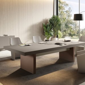 Jera mesa de reuniões 2 800 mm Noce Bali — canal flip-top integrado, sala de reuniões de direção Porto