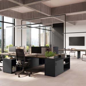 Piso open space equipado com postos 5th Element da Las Mobili