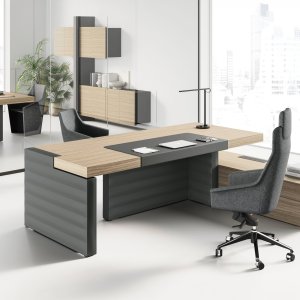 Las Mobili Jera secretária com elemento lateral, acabamento Tortora 83 — painel frontal 1 600 × 800 mm