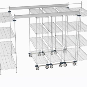 Prateleira Super Erecta da Metro em acabamento Metroseal num espaço de trabalho