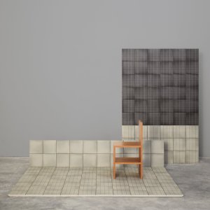 Peças Aurore Charcoal e Light Blue Grid L assentes em contraste