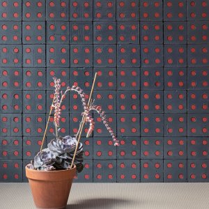 Muro Bloc Blue Glossy com insertos Tube vermelhos