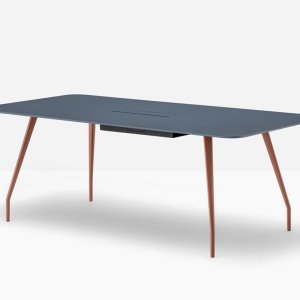 Mesa de reunião Rizz 340 por 110 com tampo Fenix preto sobre estrutura lacada
