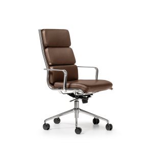 Cadeira de direção The Season Comfort de Quinti em pele preta com encosto alto sobre rodas