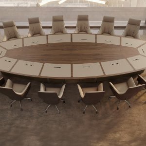 Lados forrados a pele na base da mesa Sella