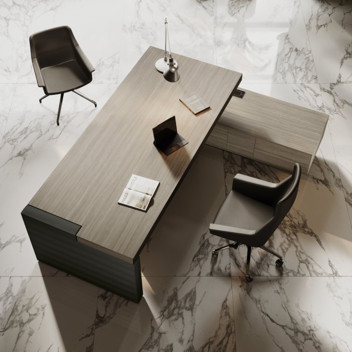 Secretária de direção em estilo italiano com linhas contemporâneas, materiais nobres e presença executiva para um gabinete de alto nível